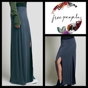 Free People Beach Navy Maxi Skirt Double Slit